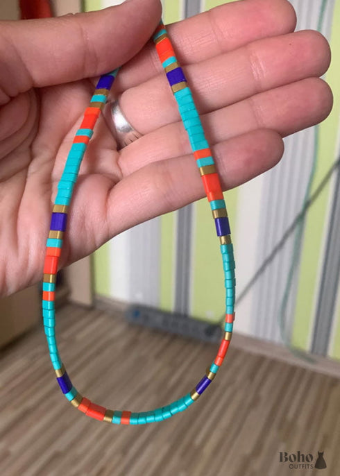 Boho Necklace, Tila Bead Choker, Color of Life